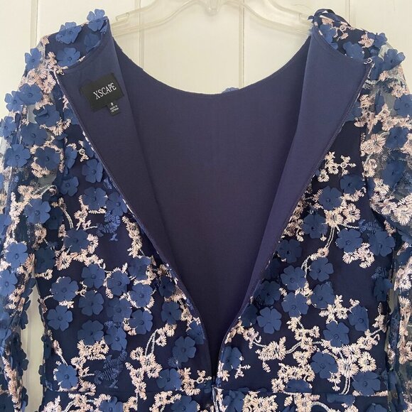 NWOT Xscape Blue Floral Applique Embroidered Formal Cocktail Dress Size 8 - Picture 12 of 13